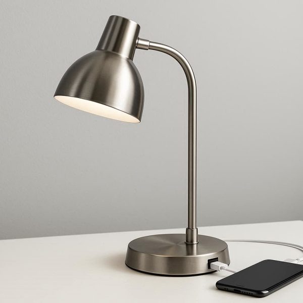 2 Sleek Metal Desk Lamp with USB Charging Port for Modern Workspaces