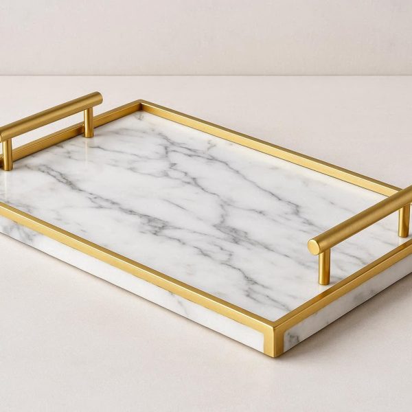 Marble and Gold Accent Decorative Tray for Vanity and Coffee Table