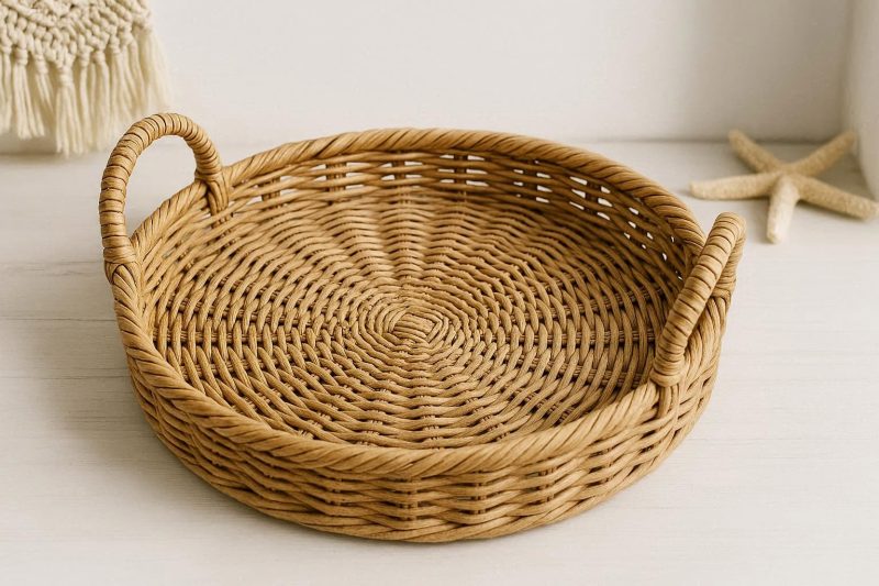 Rattan Woven Boho Style Tray for Coastal and Beach House Decor