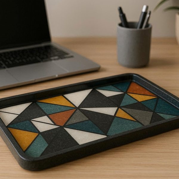 12 Geometric Patterned Resin Tray for Modern Home Office Desk