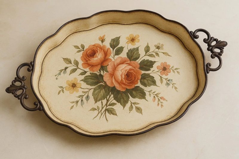 13 Vintage Inspired Metal Floral Tray for Bathroom and Bedroom