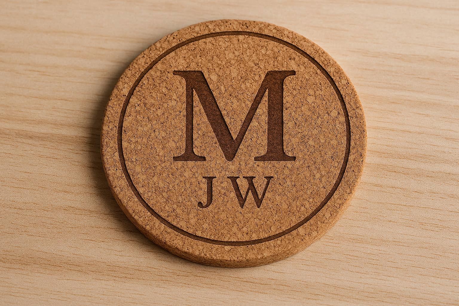 Natural Cork Coaster with Custom Laser Engraved Monogram for Personalized Gifts - Image 1