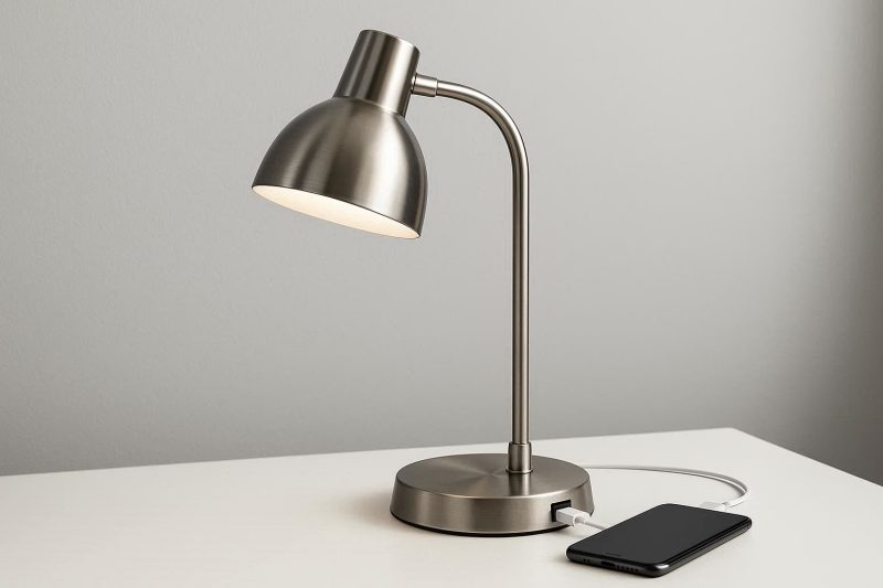 2 Sleek Metal Desk Lamp with USB Charging Port for Modern Workspaces