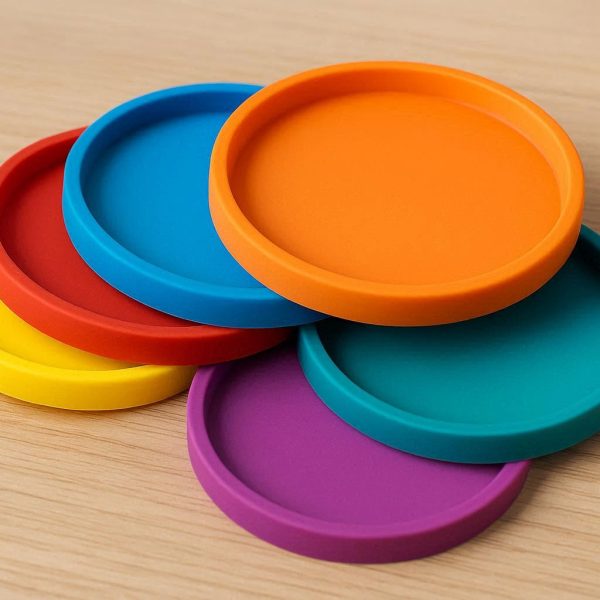 20 Colorful Non Slip Silicone Coaster Set with Raised Lip to Contain Spills