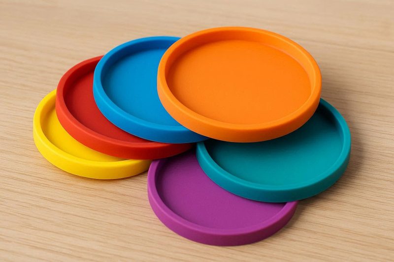 20 Colorful Non Slip Silicone Coaster Set with Raised Lip to Contain Spills