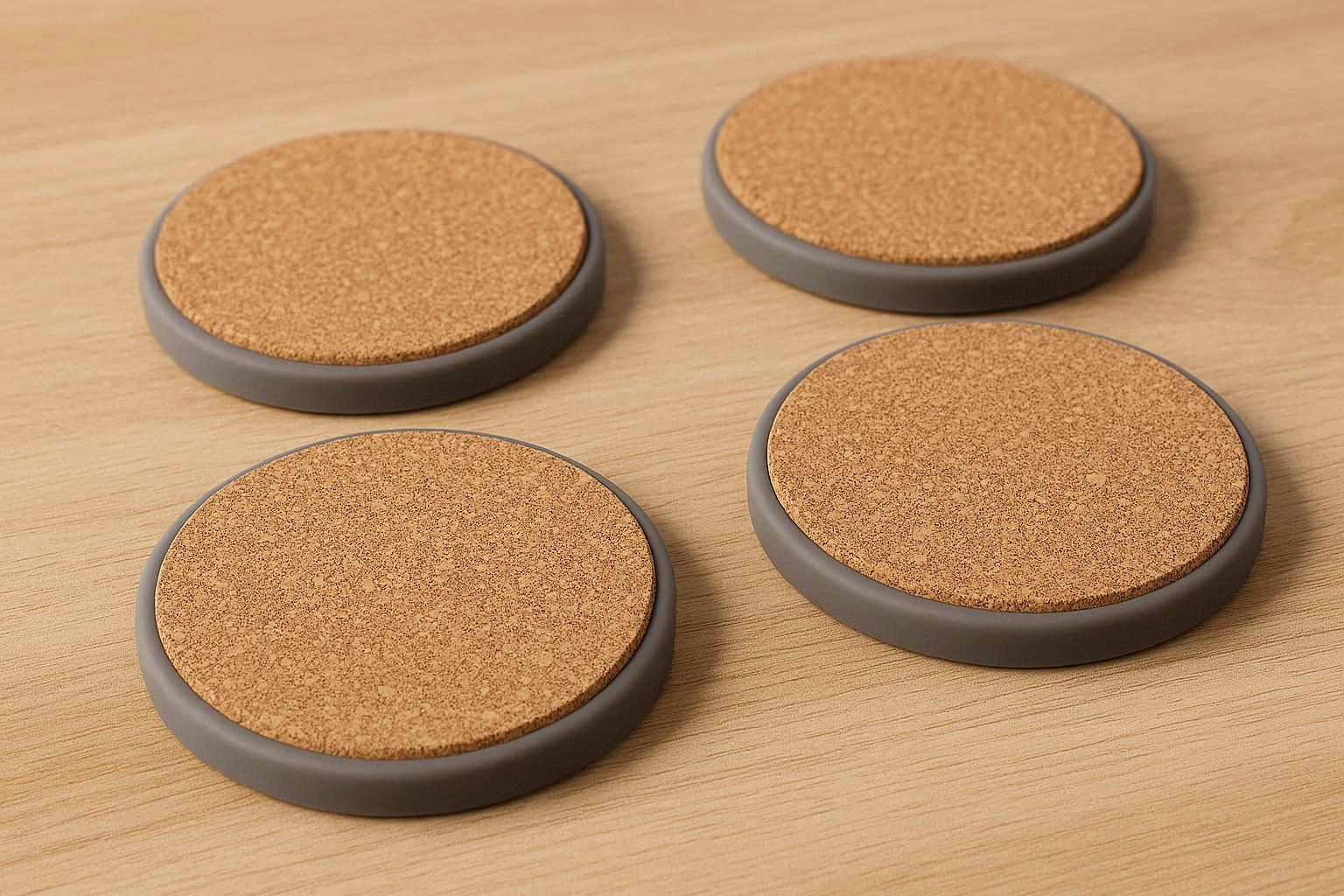 Set of Mixed Material Coasters Combining Cork Top with Silicone Base - Image 1