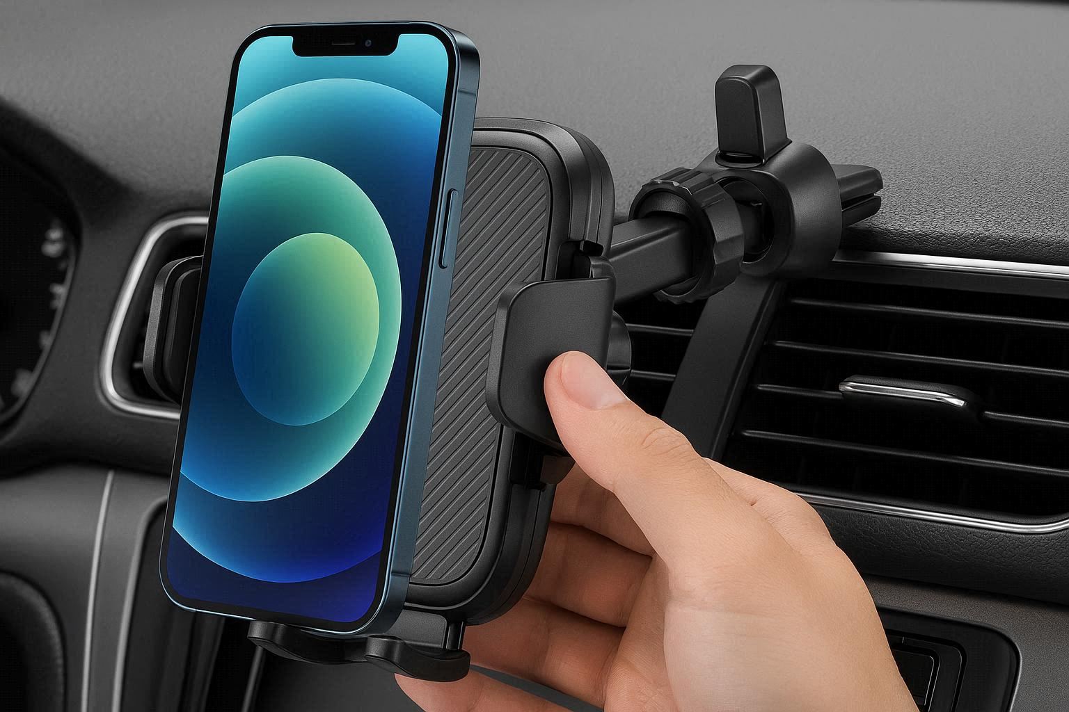 Heavy Duty Car Phone Mount with Strong Vent Clip and One Hand Operation - Image 1